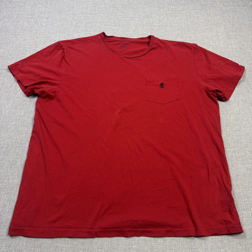 Polo Ralph Lauren T-Shirt Mens L Red Pocket Logo Crew Neck Cotton Tagless
